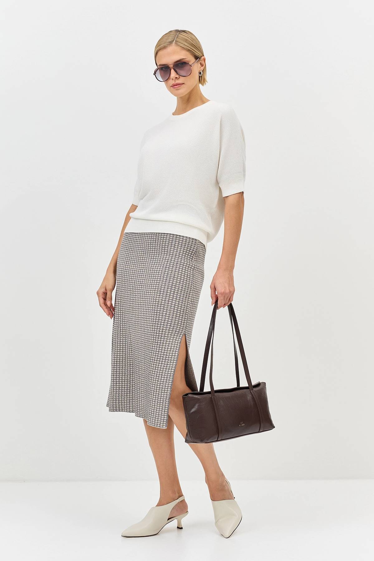 Лимитированая серия базовый джемпер с короткими рукавами и ремнем, 36