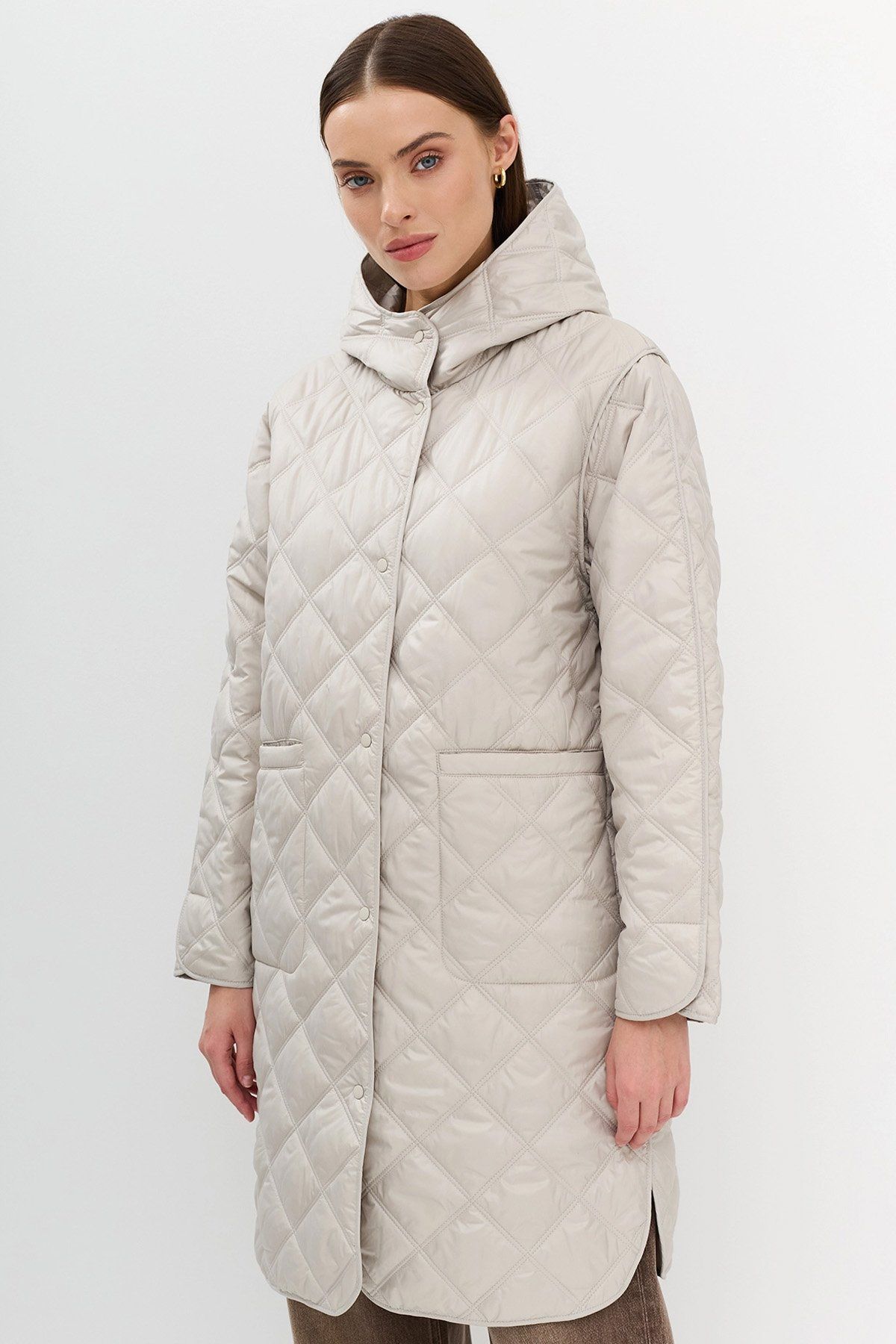 Пальто прямого кроя с утеплителем и ромбовидной стёжкой, 50р