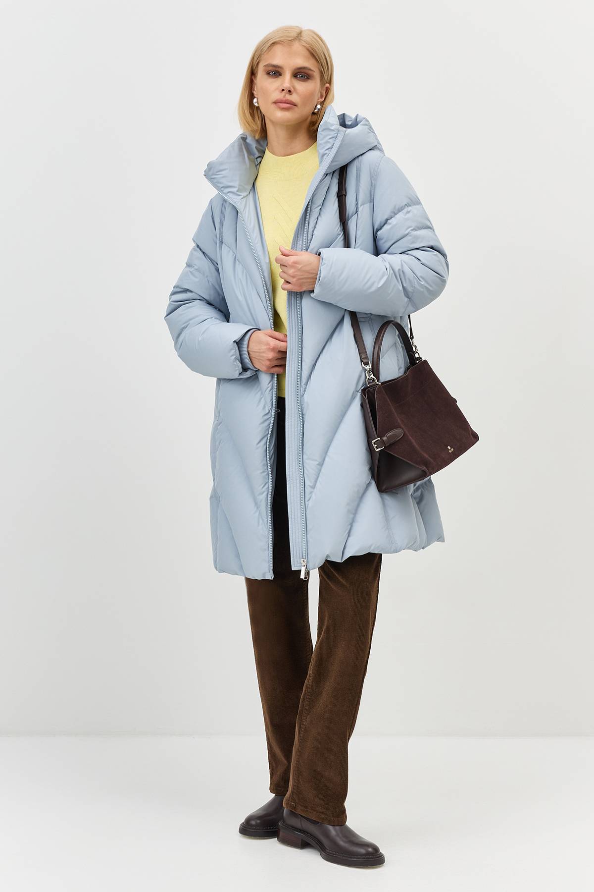 Лимитированная серия теплый пуховик с фигурной стежкой с палантином, 44