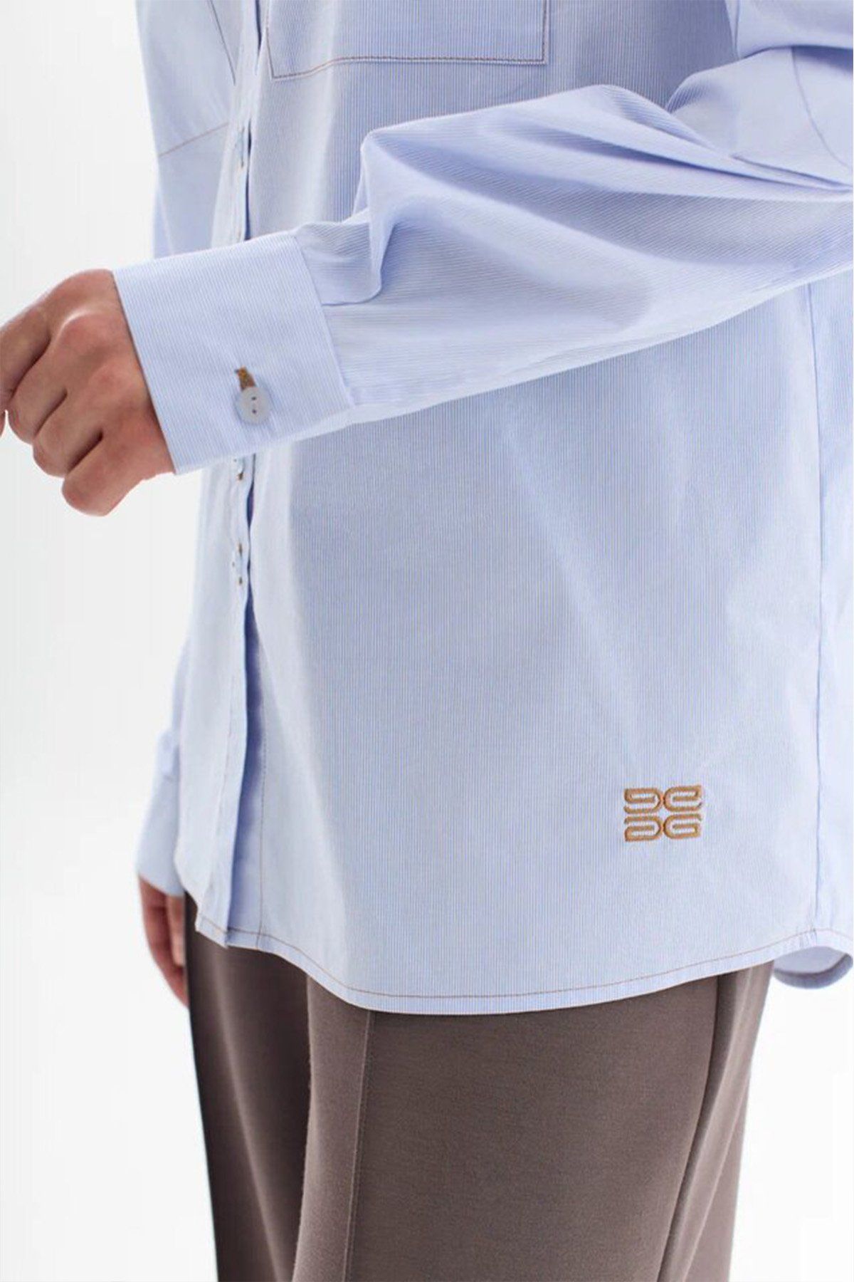 Блузка в тонкую полоску с объемными рукавами, 42р