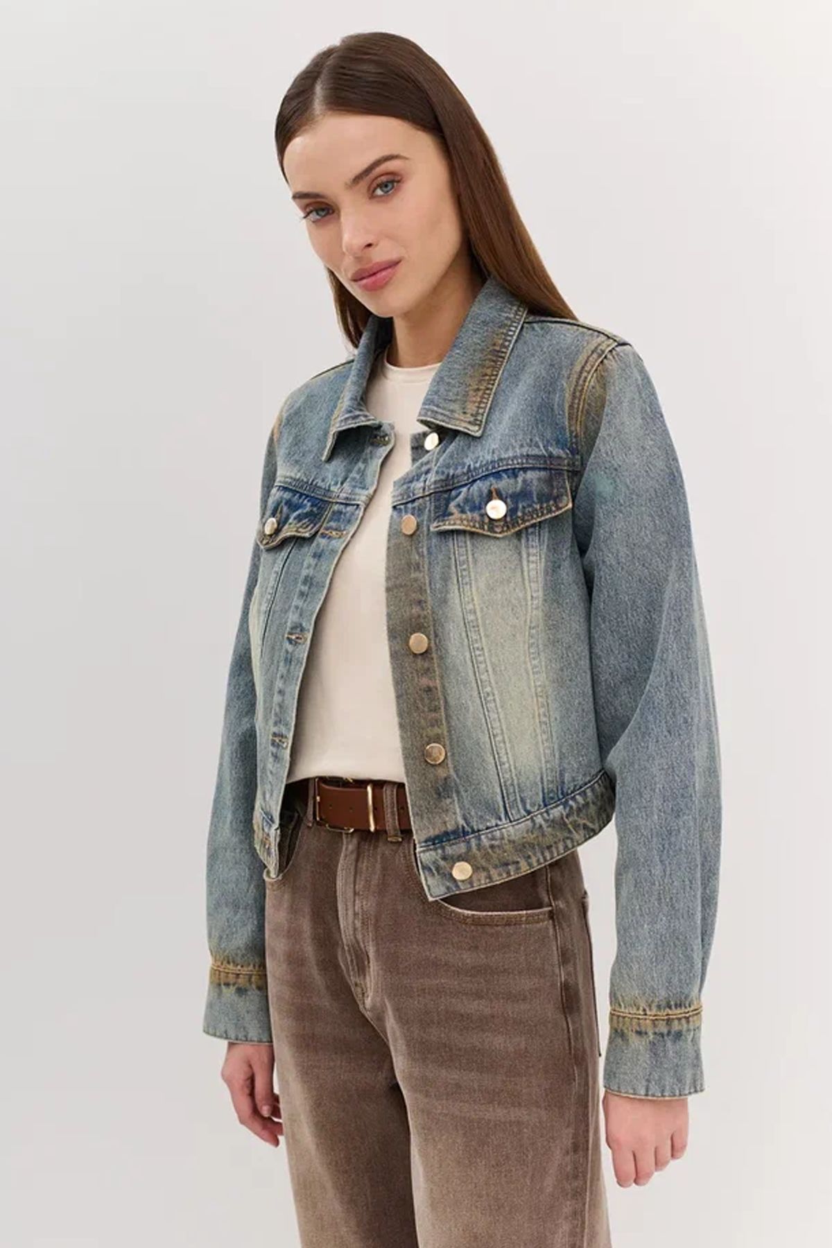 Джинсовый жакет с контрастной варкой, 46р