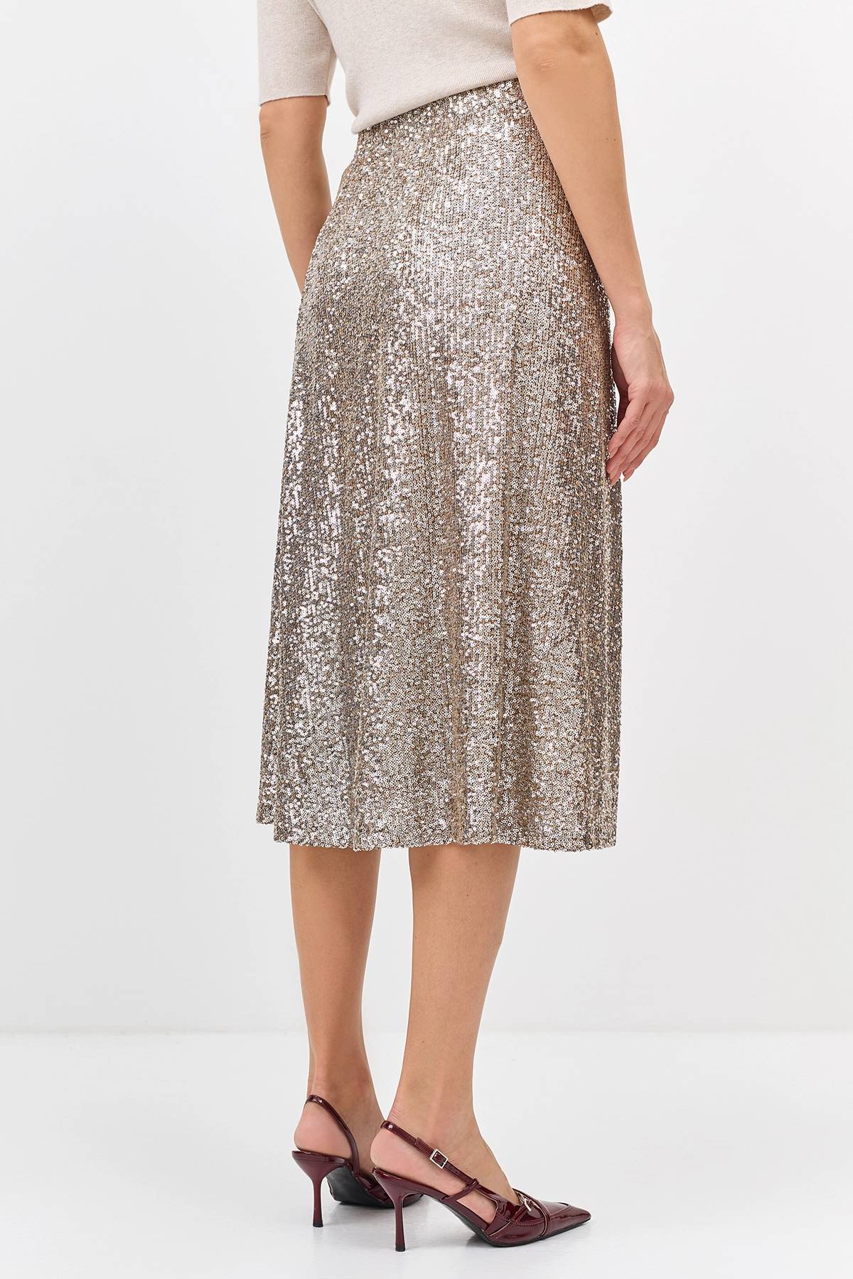 Лимитированная серия яркая юбка-миди с искрящимися пайетками и ремень, 34
