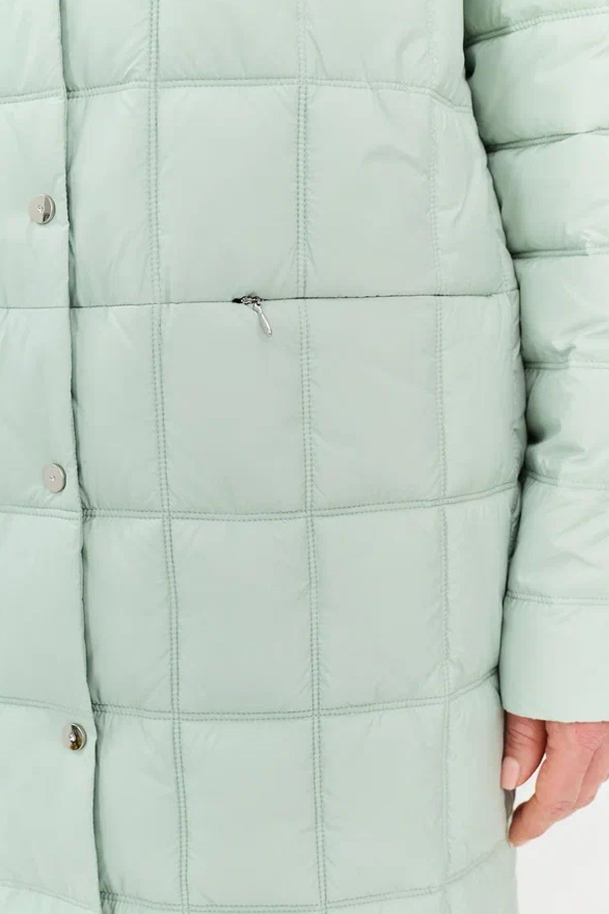 Длинное пальто с фантазийной стежкой в мятном цвете, 42р