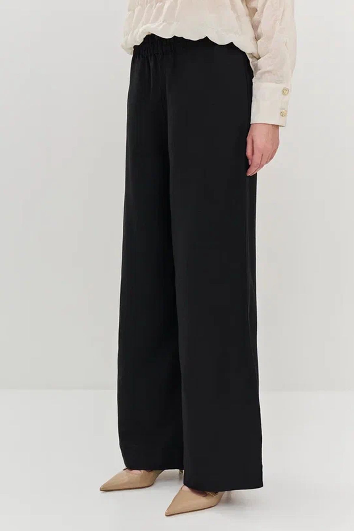 Брюки-палаццо чёрного цвета с резинкой на талии, 52р