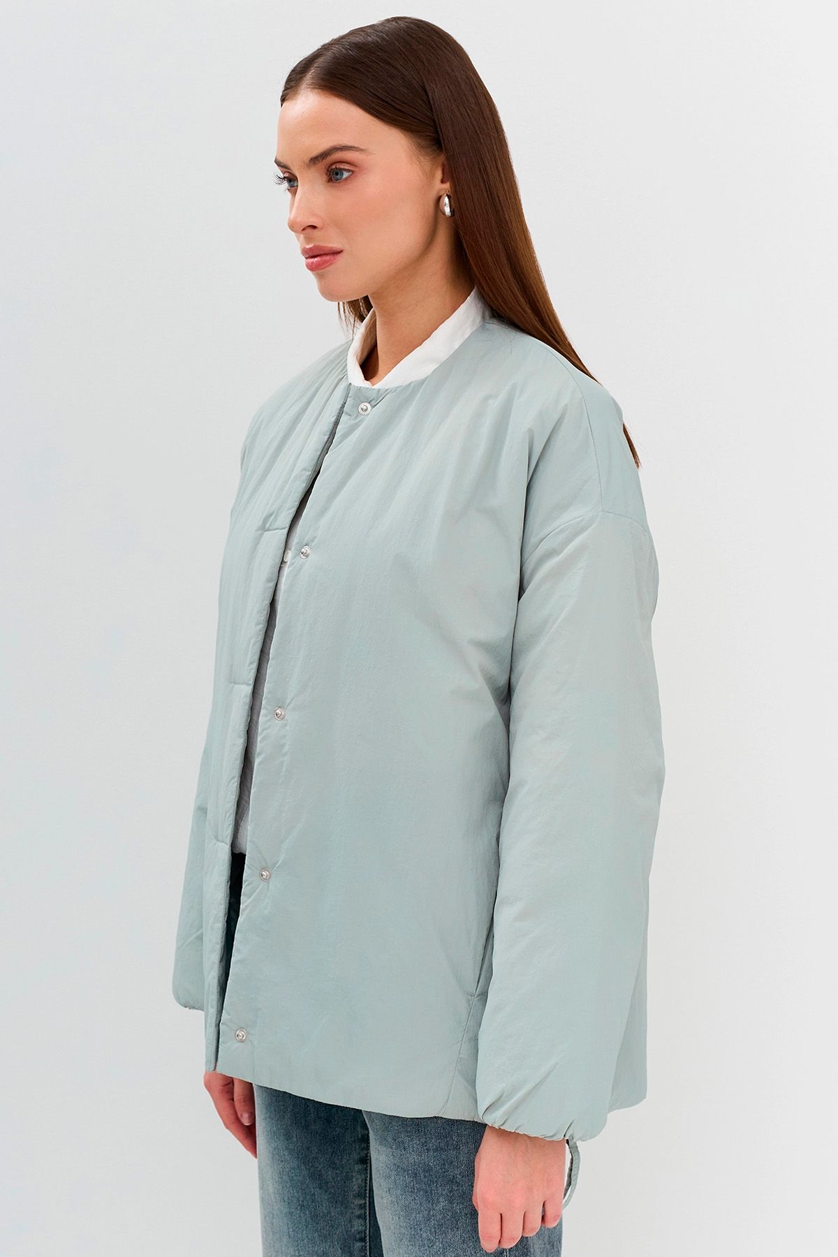 Куртка в голубом цвете без капюшона с утеплителем, 50р