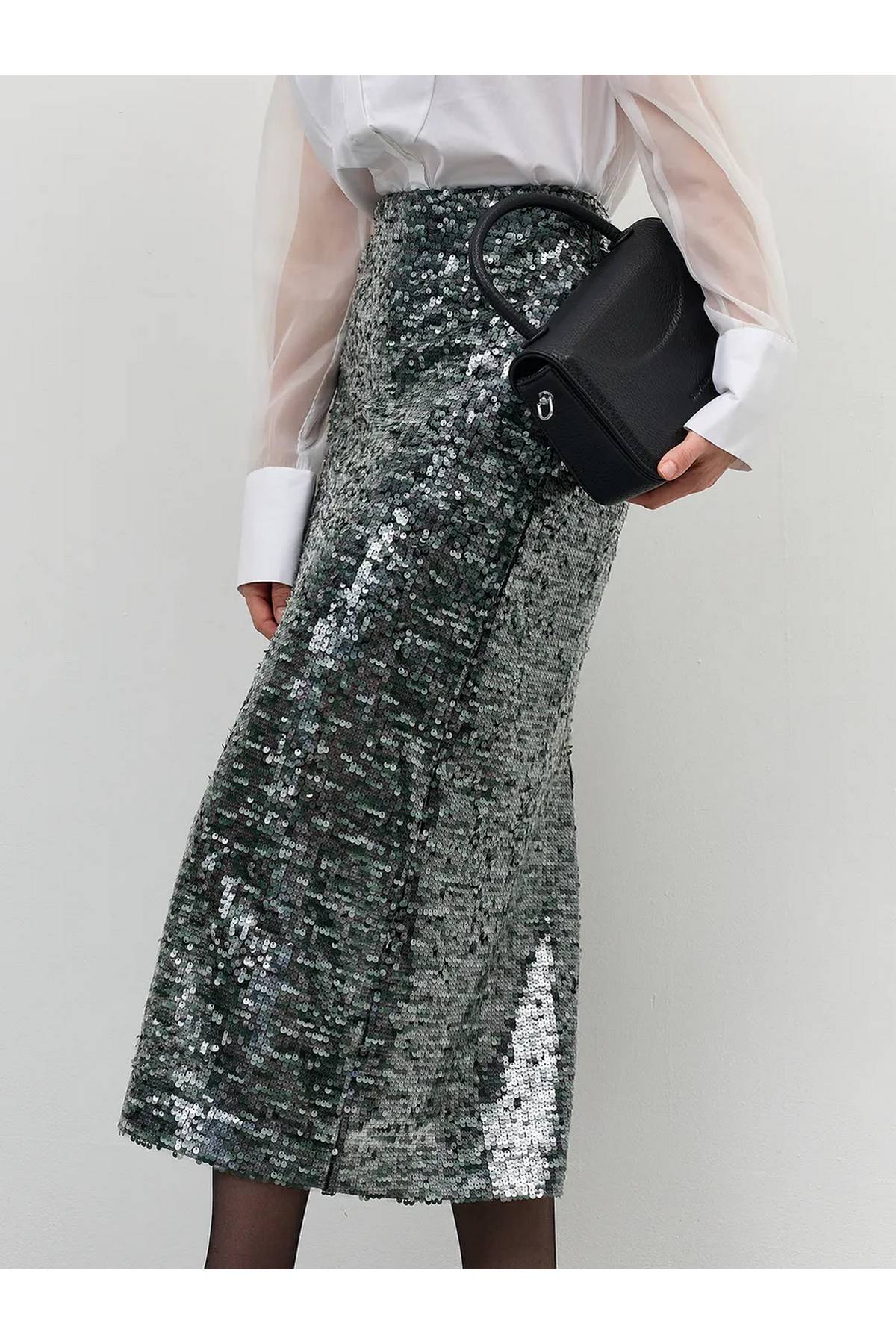 Лимитированная серия юбка с паетками и ремень, 52