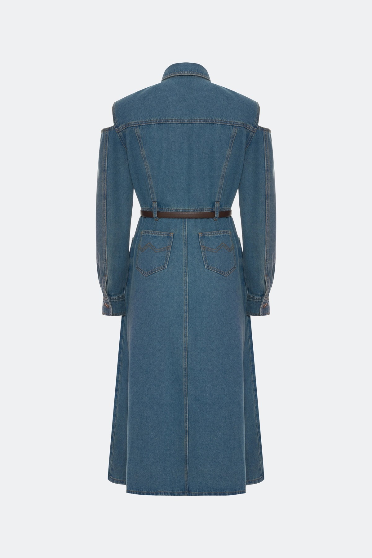 Джинсовое платье с вырезами на плечах, 42