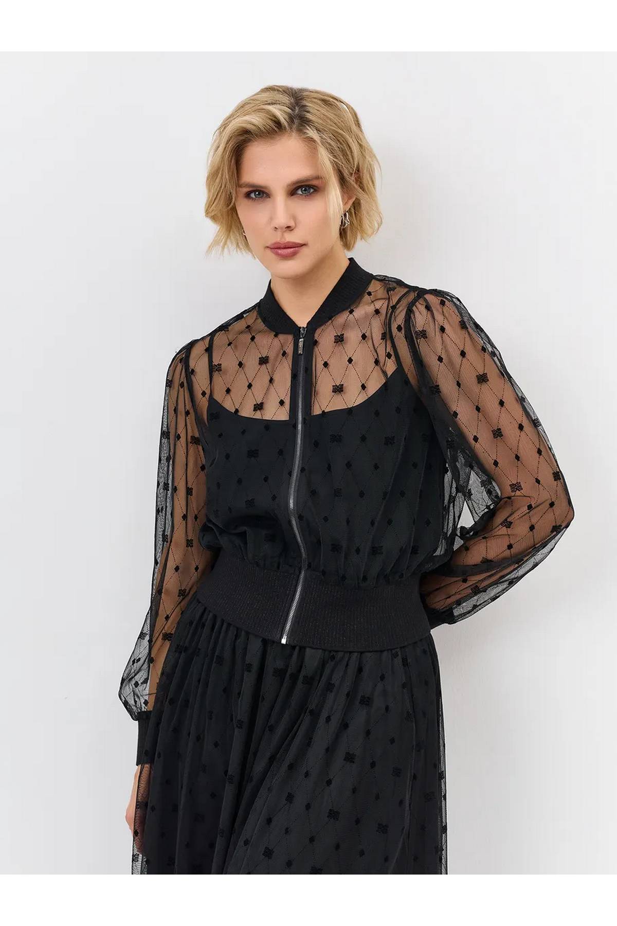 Лимитированная серия эффектный бомбер из прозрачной сетки и ремень, 34