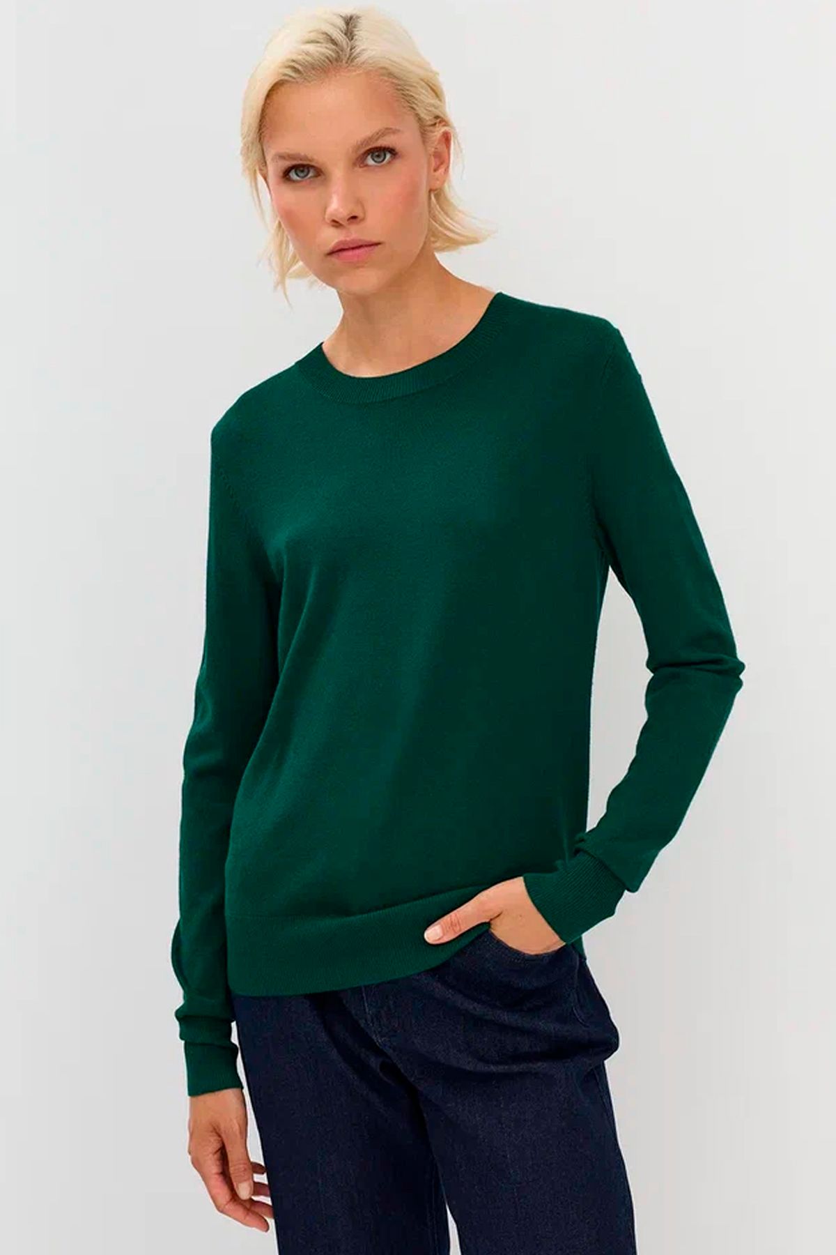 Базовый вязаный джемпер в изумрудном цвете, 48р