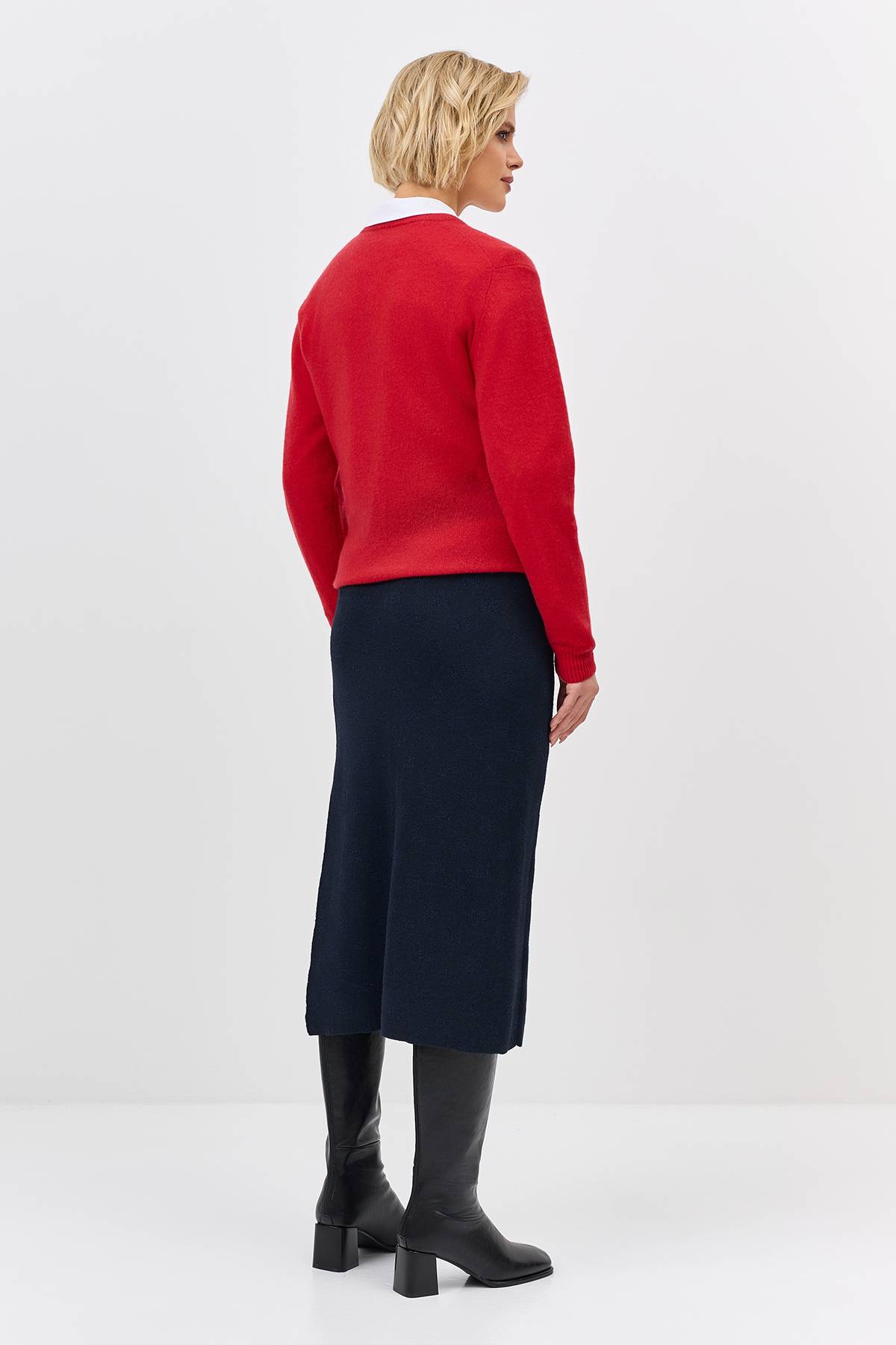 Лимитированная серия красный джемпер с V-образным вырезом из 100% кашемира и ремень, 38