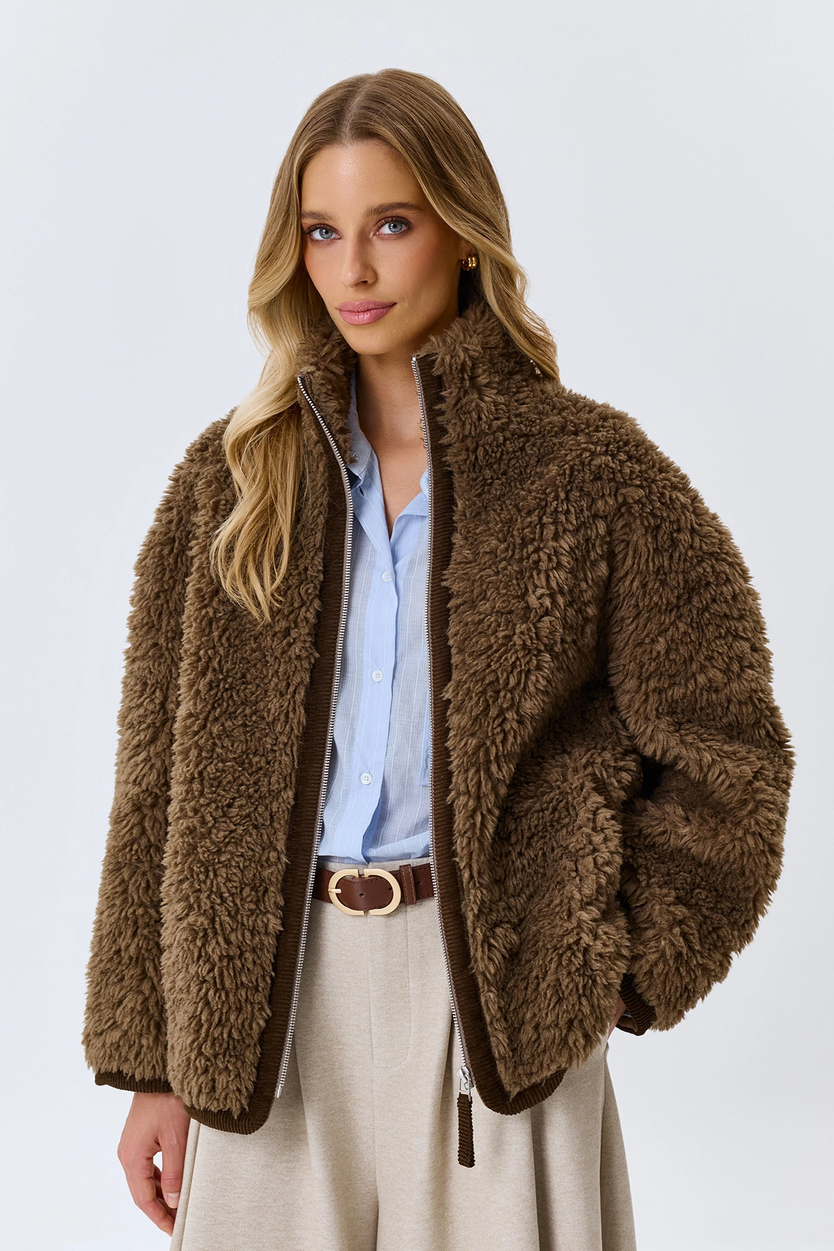 Oversize куртка-дубленка из искусственного меха, 50