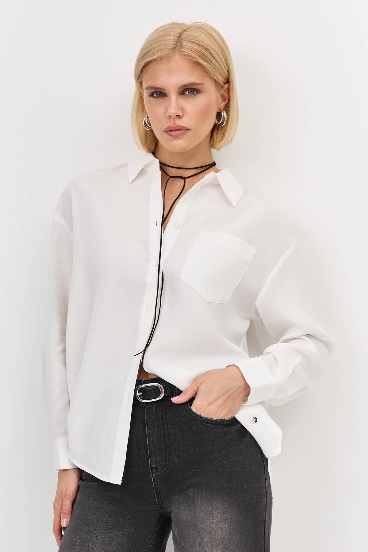 Лимитированая серия базовая рубашка из тенселя с ремнем, 44