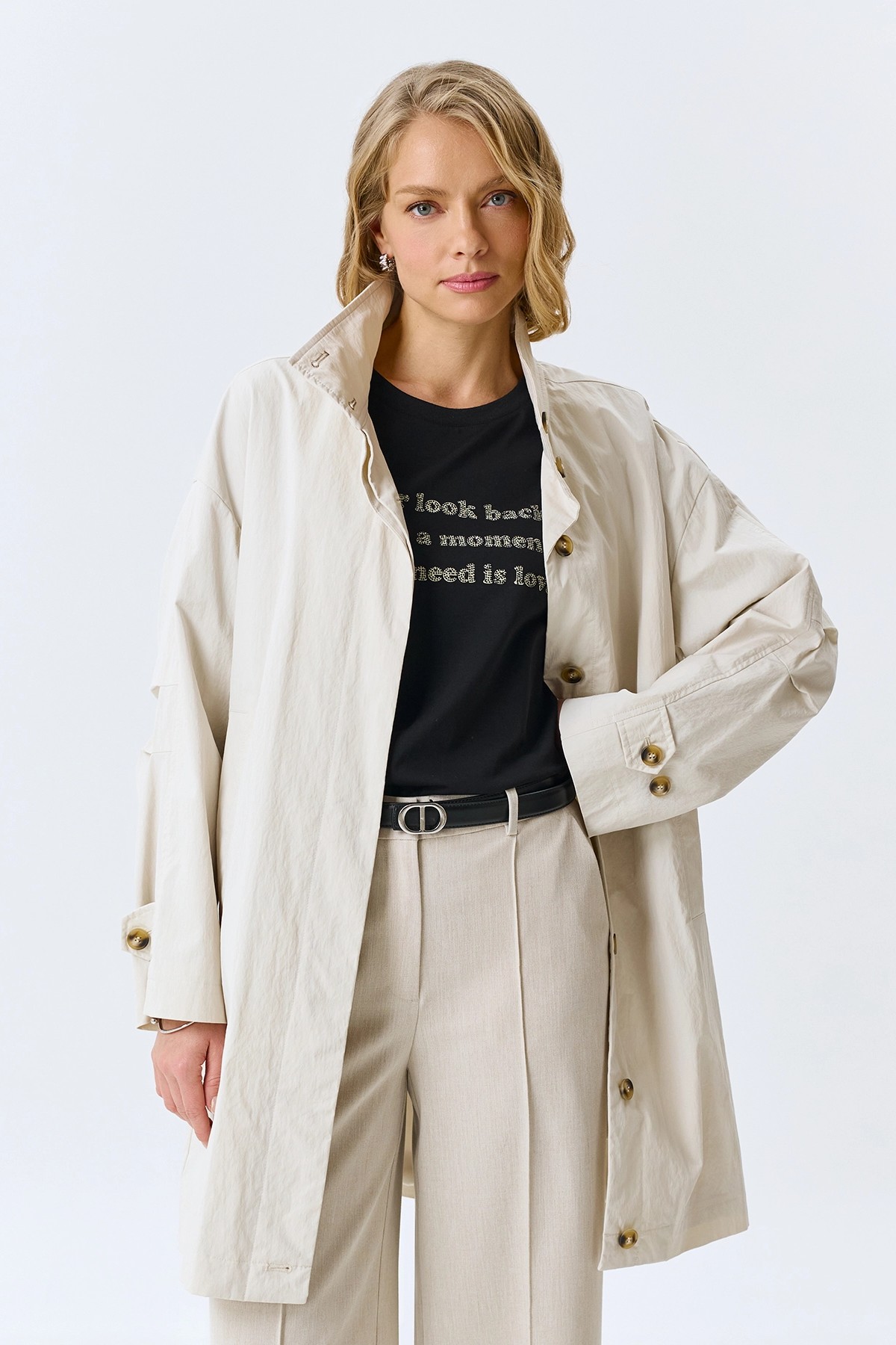 Укороченный плащ из смесового хлопка, 44