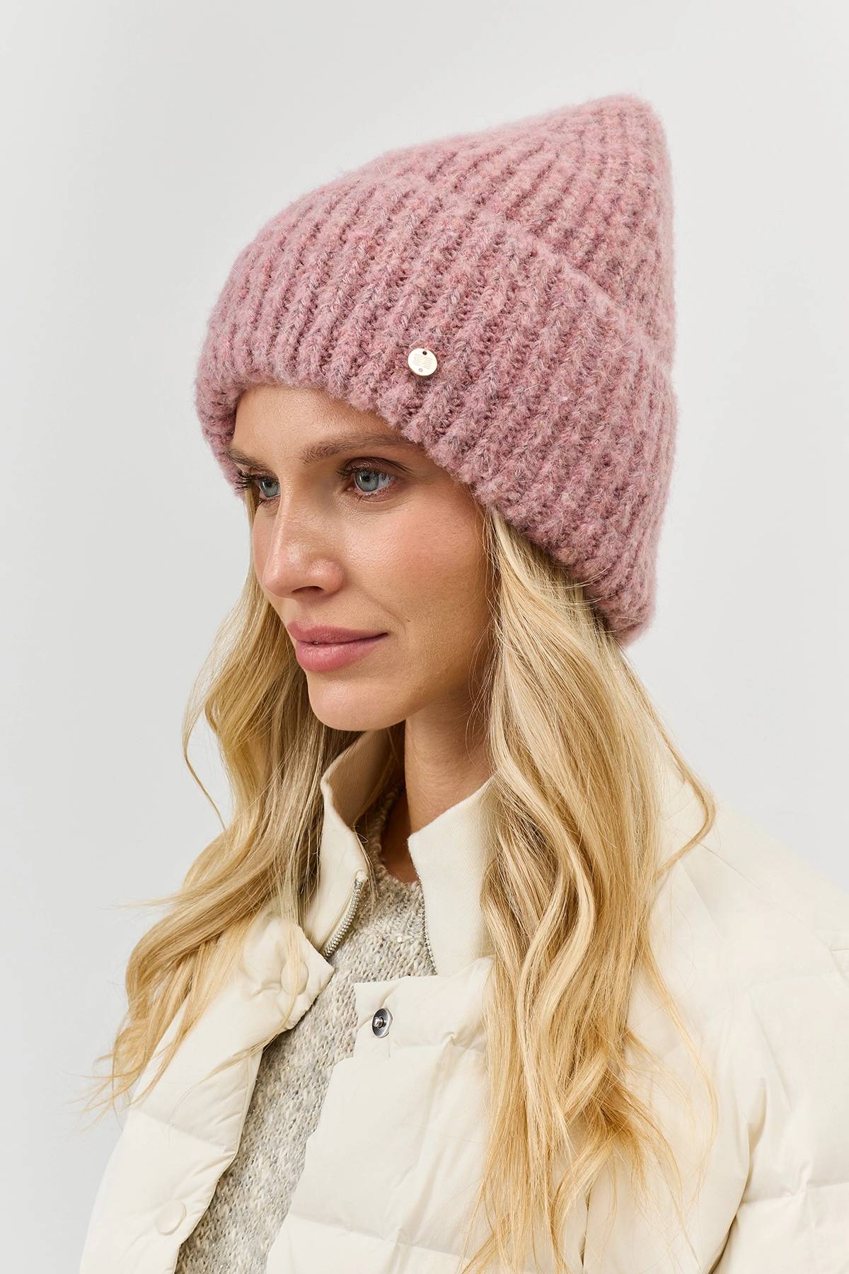 Шапка бини в рубчик с ангорой, One