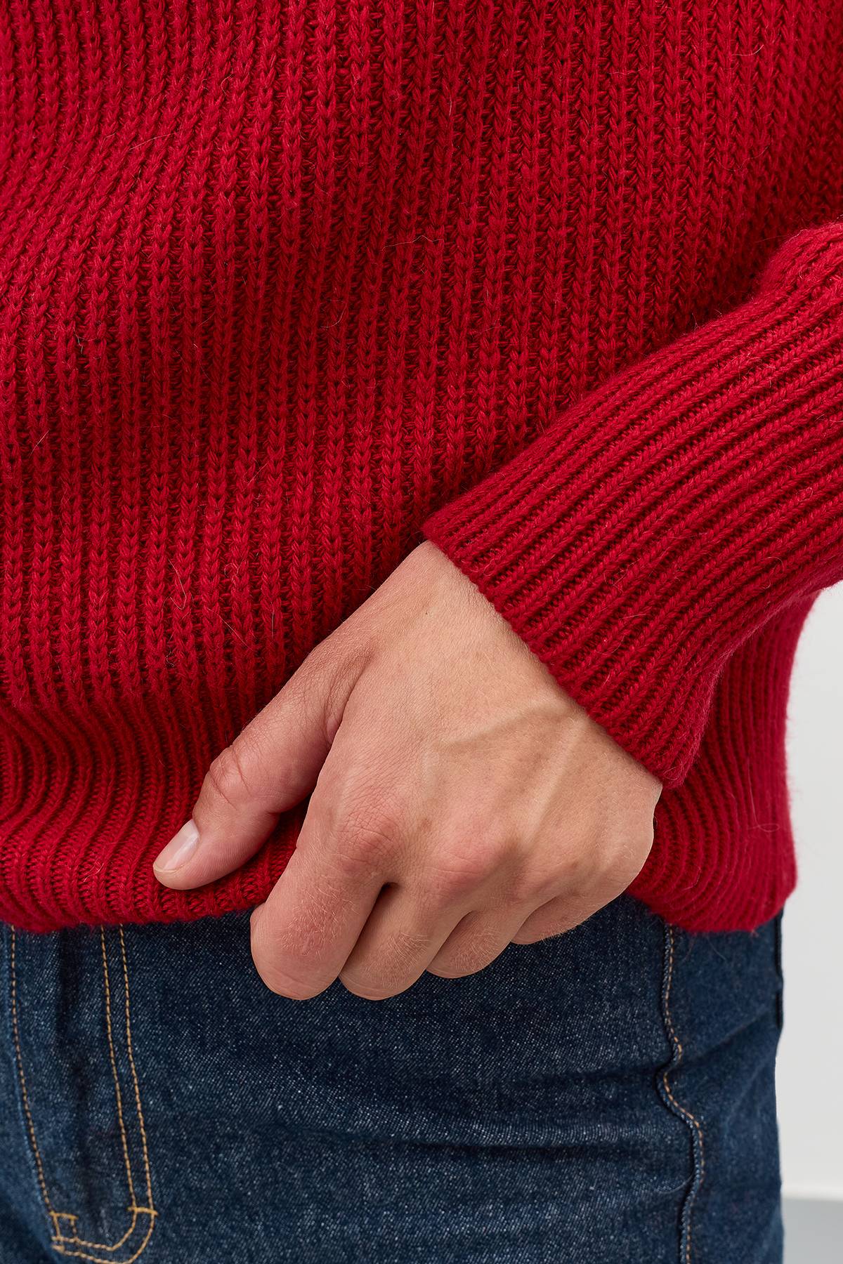 Лимитированная серия красный свитер с отложным воротником на молнии и ремень, 42