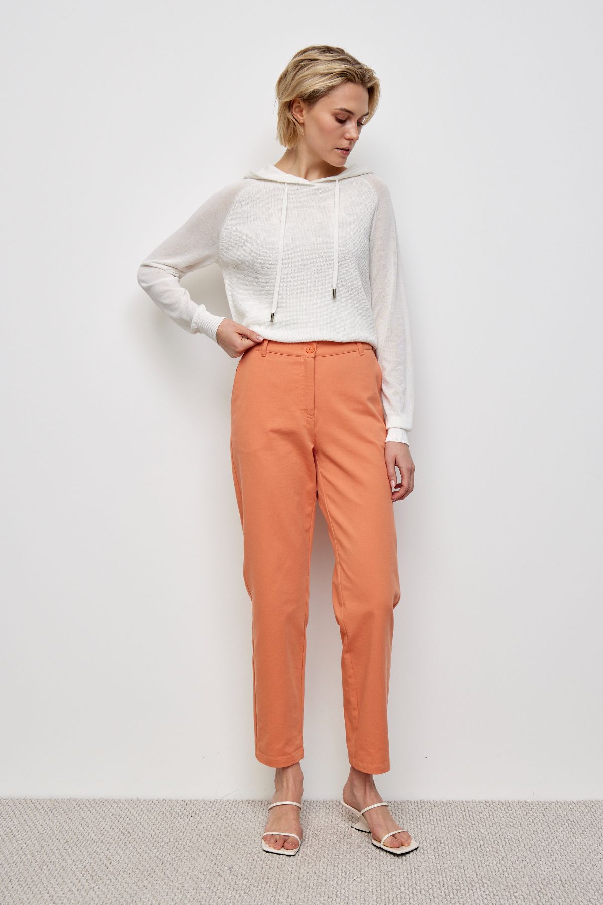 Хлопковые коралловые брюки, 44р