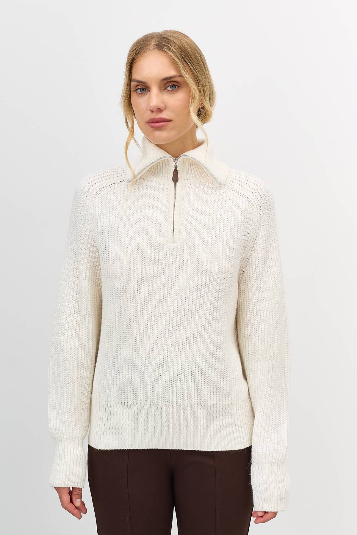 Лимитированная серия свитер с отложным воротником на молнии и ремень, 52