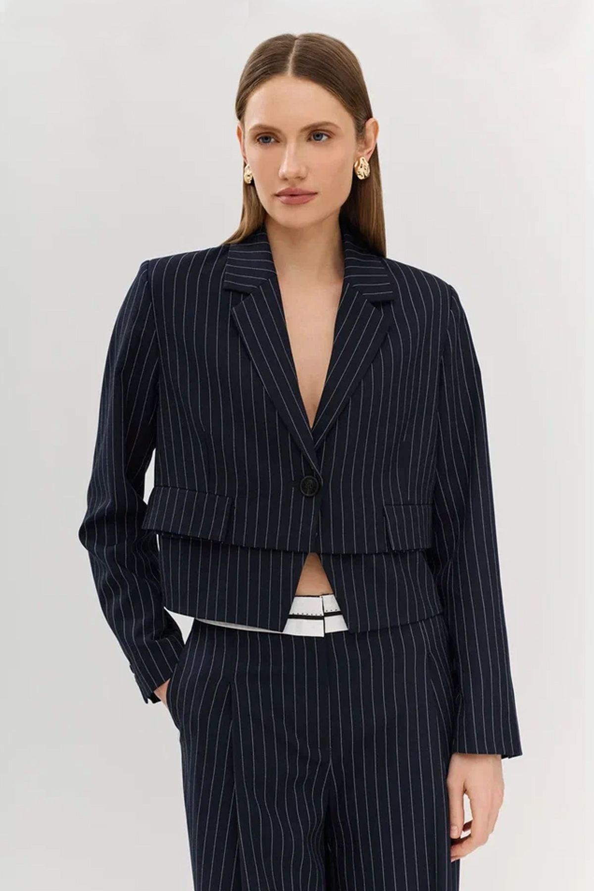 Укороченный жакет-трансформер в полоску, 44р