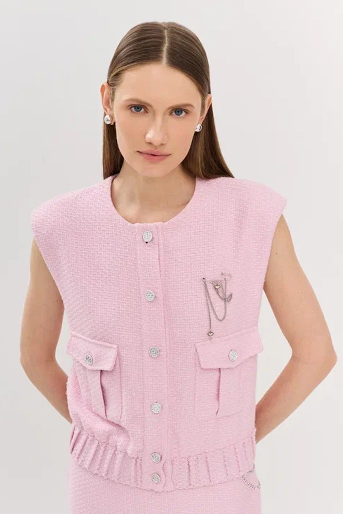 Твидовая розовая жилетка, 50р