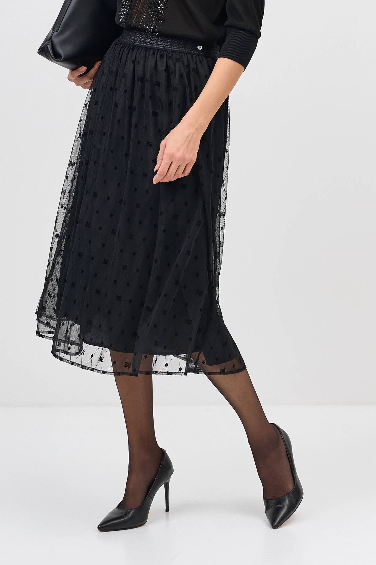 Лимитированная серия юбка из сетки с бархатным принтом и ремень, 44