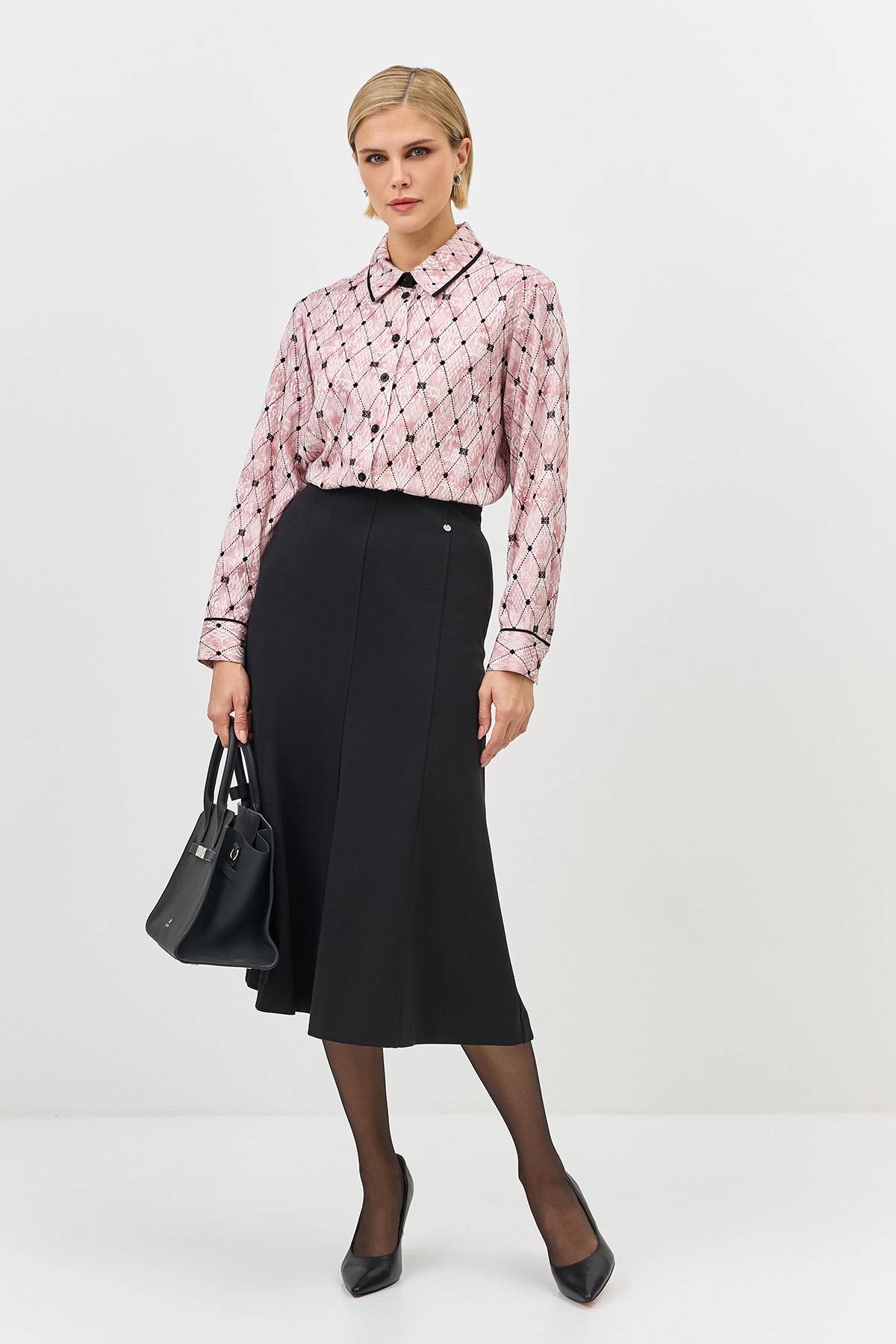 Лимитированная серия блузка из вискозы с принтом в розовом цвете с ремнем, 44