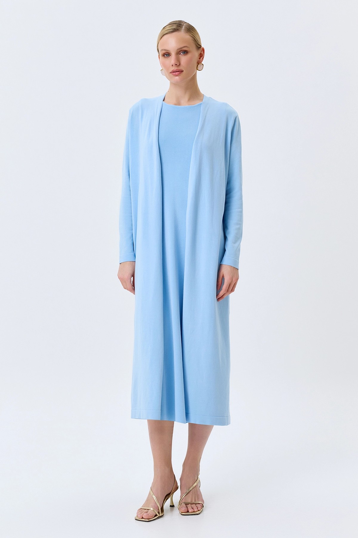 Голубой вязаный кардиган из лиоцелла, 50