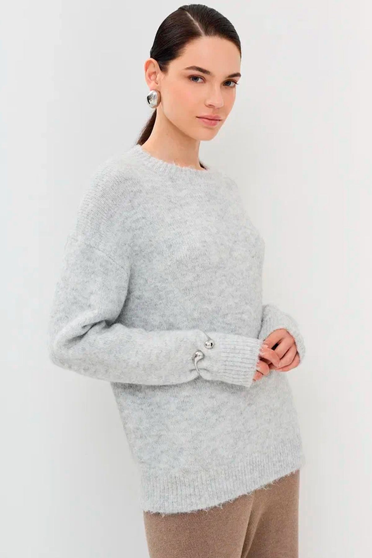 Трикотажный джемпер с шерстью в светло-сером цвете, 52р