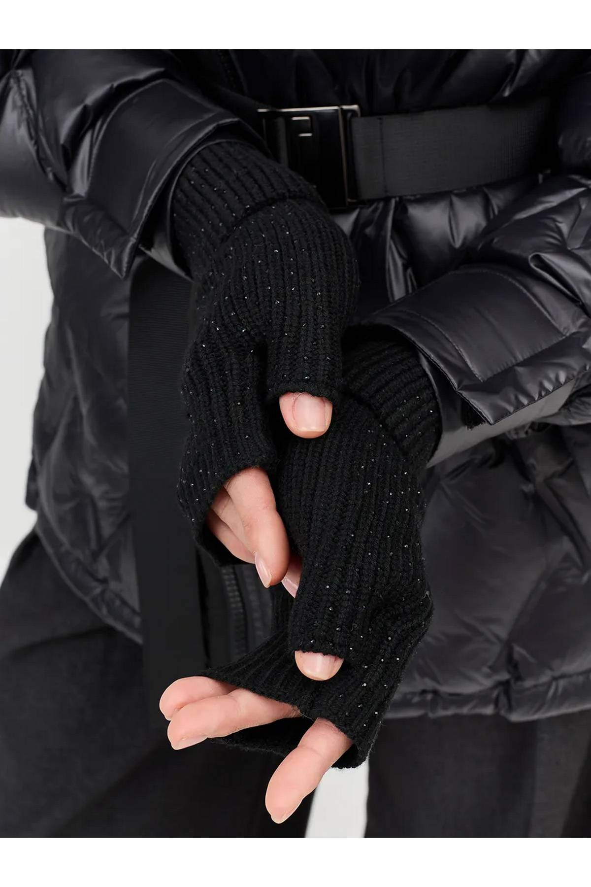 Черные митенки вязаные теплые зимние, One