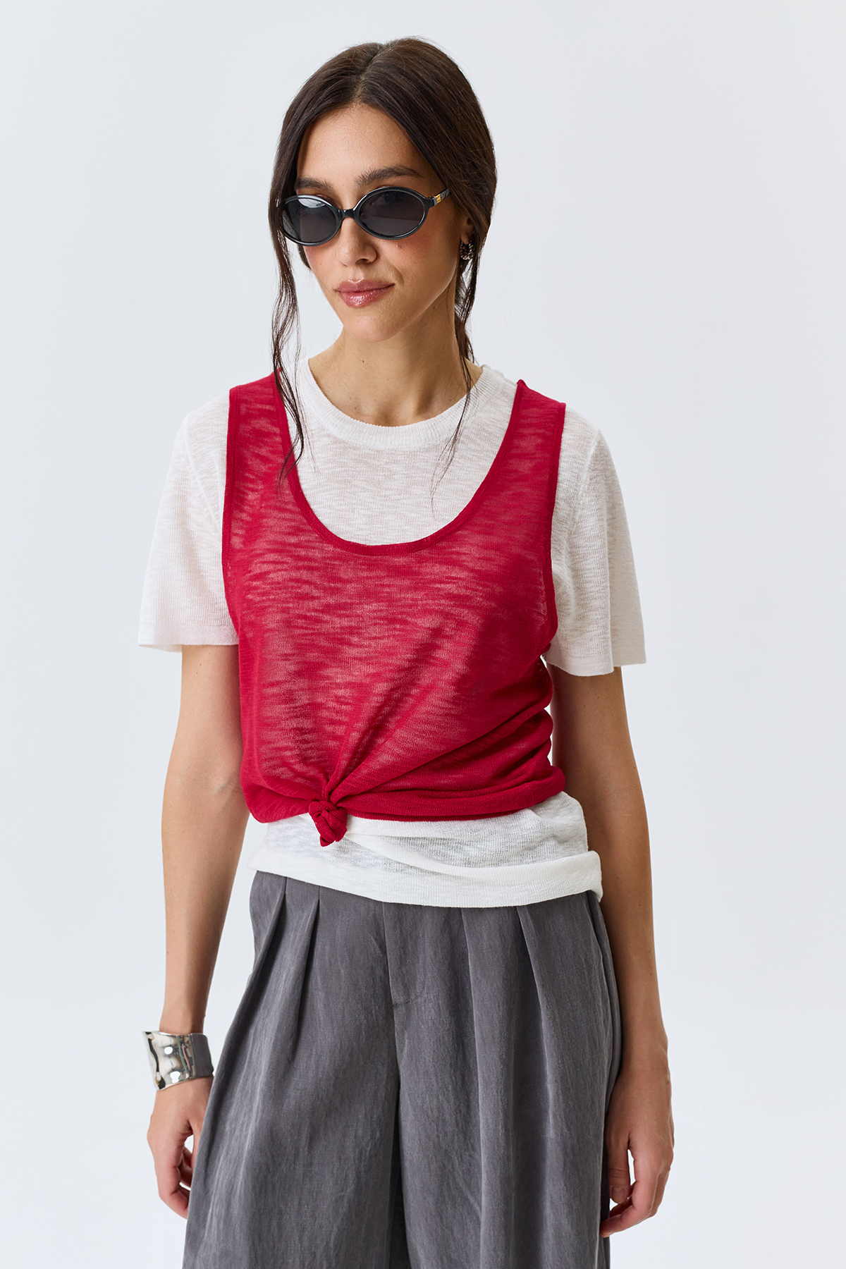 Джемпер тонкий вязаный с топом, 48