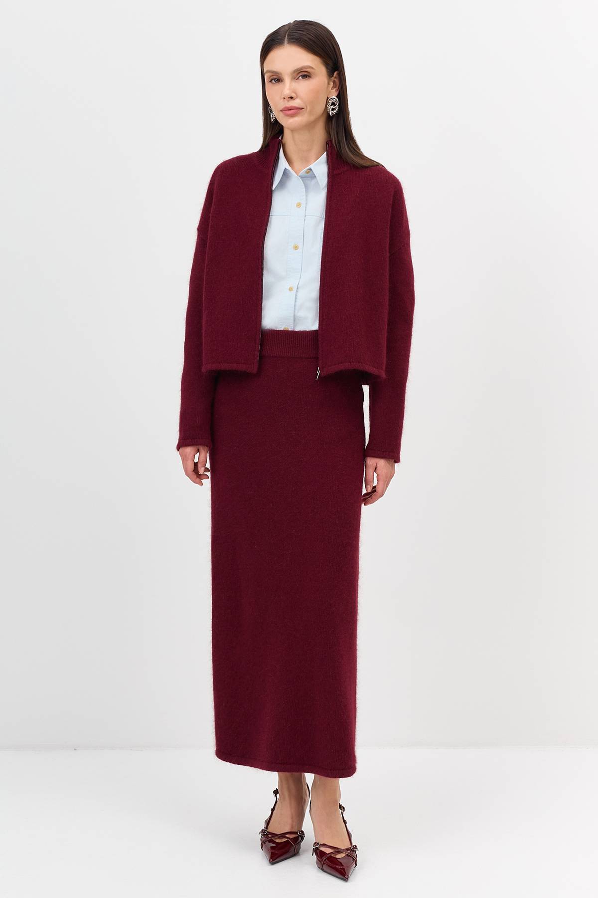 Лимитированная серия вязаная юбка с ангорой и ремень, 34