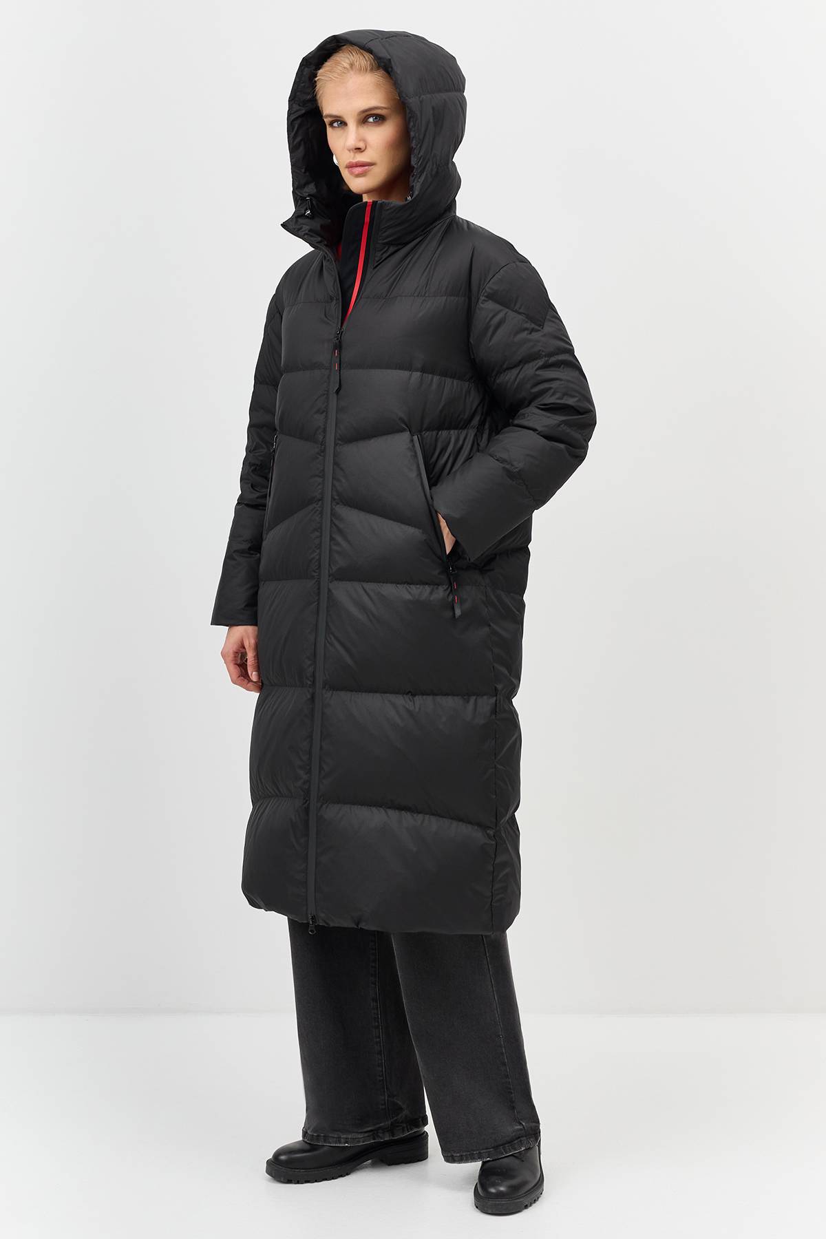 Лимитированная серия длинный пуховик с капюшоном с палантином, 34