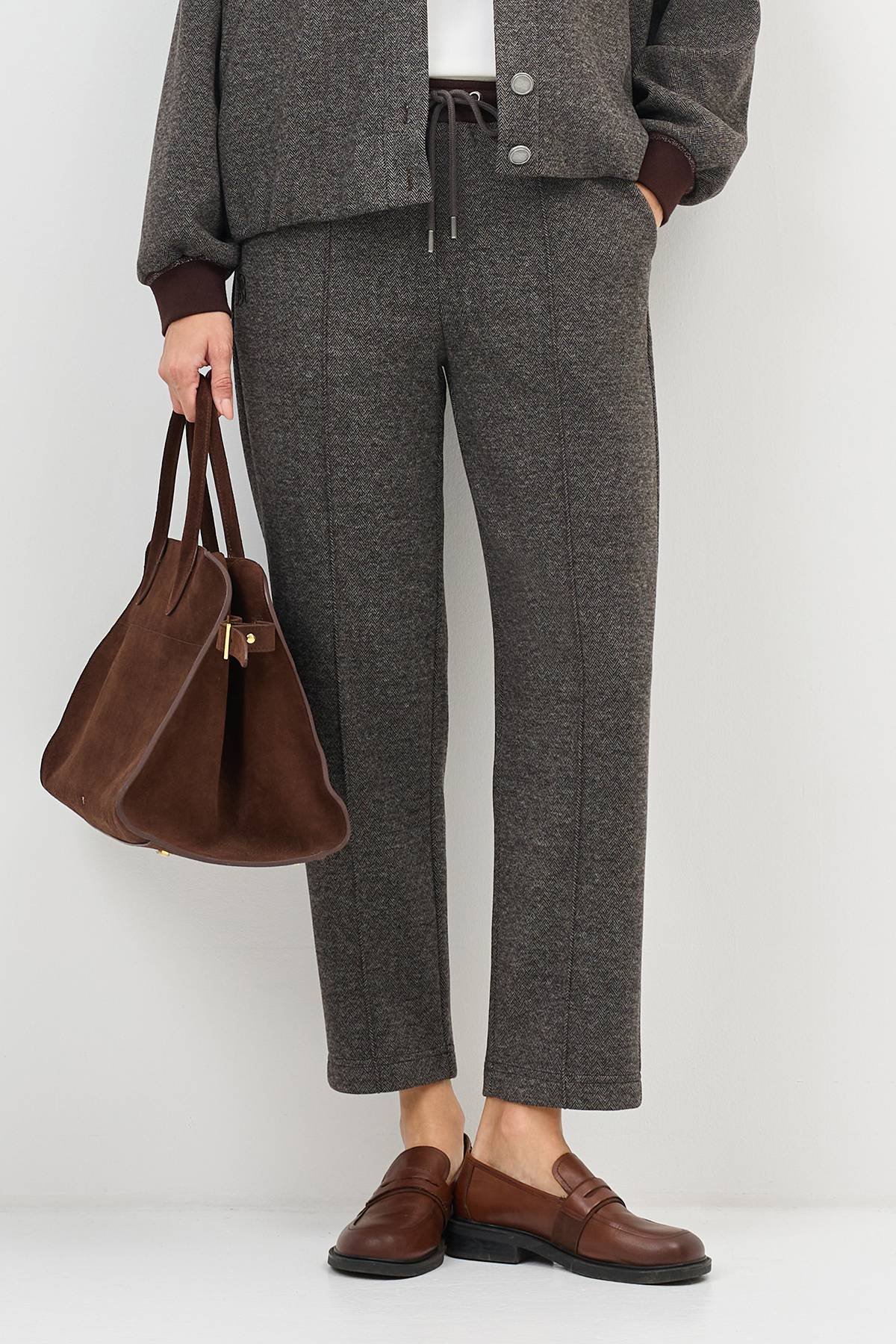 Лимитированная серия теплые брюки с застроченными стрелками и ремень, 38