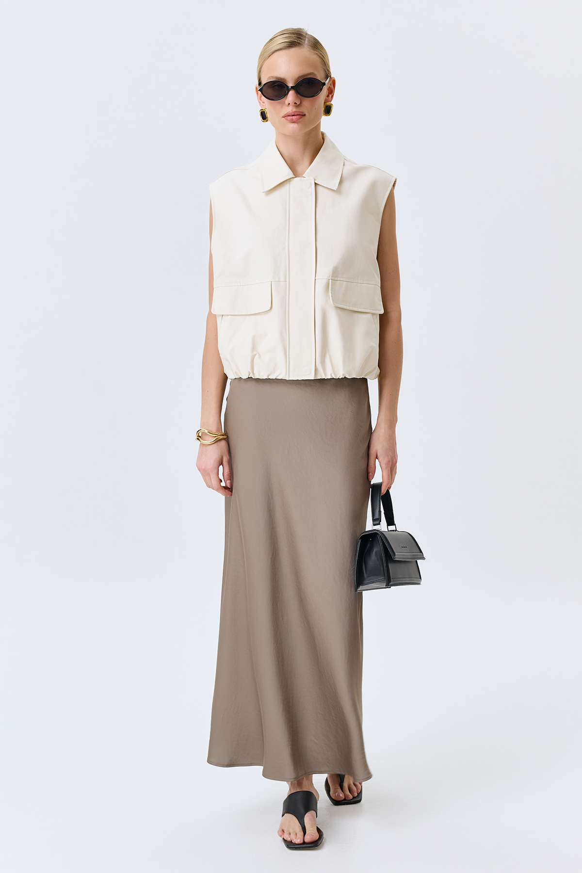 Сатиновая юбка из смесовой вискозы в цвете кофе, 44