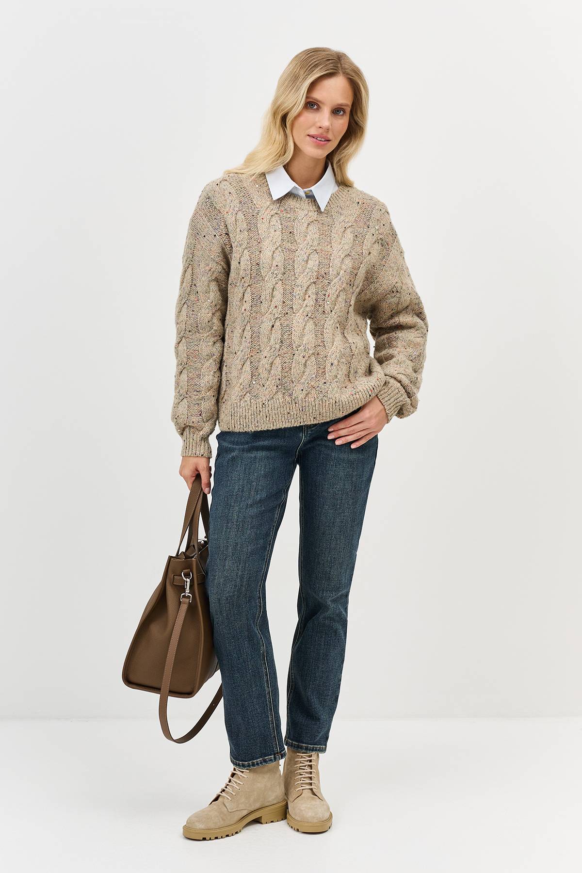 Лимитированная серия меланжевый джемпер с косами и ремень, 44