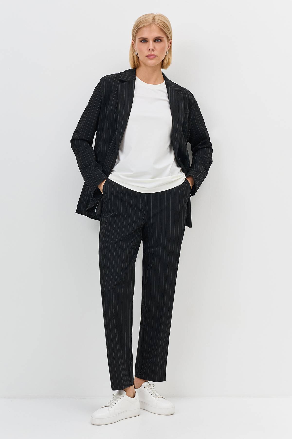 Лимитированая серия классические брюки в тонкую полоску с ремнем, 38