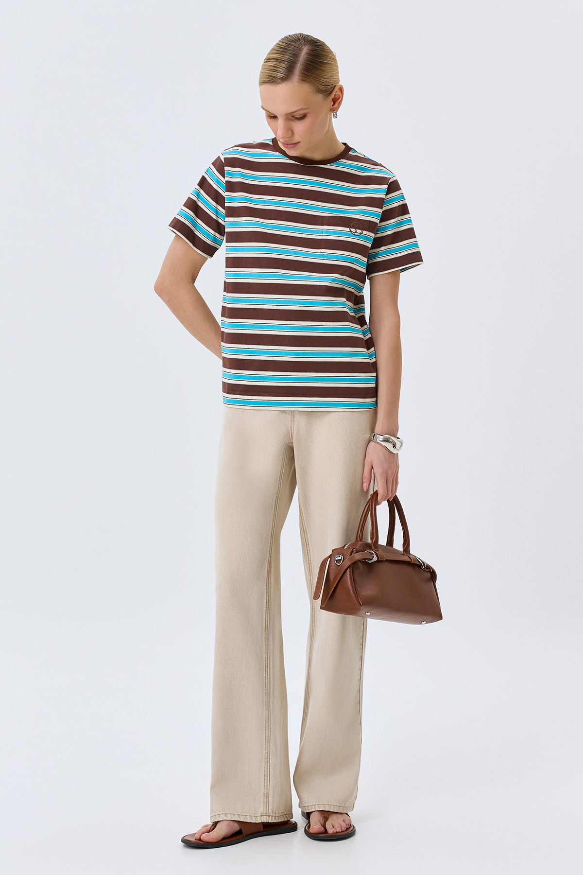 Яркая футболка в полоску из 100% хлопка, 48