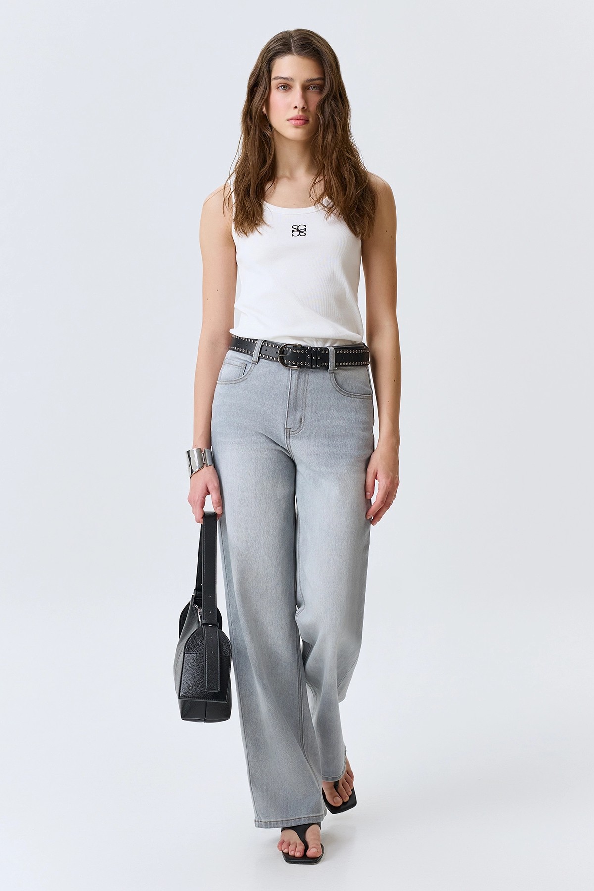 Прямые серые джинсы, 52