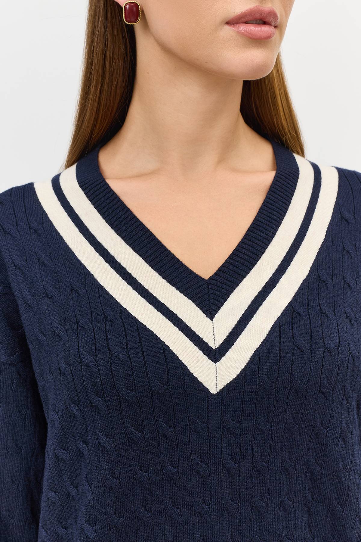 Лимитированная серия свитер с косами и контрастной отделкой и ремень, 40