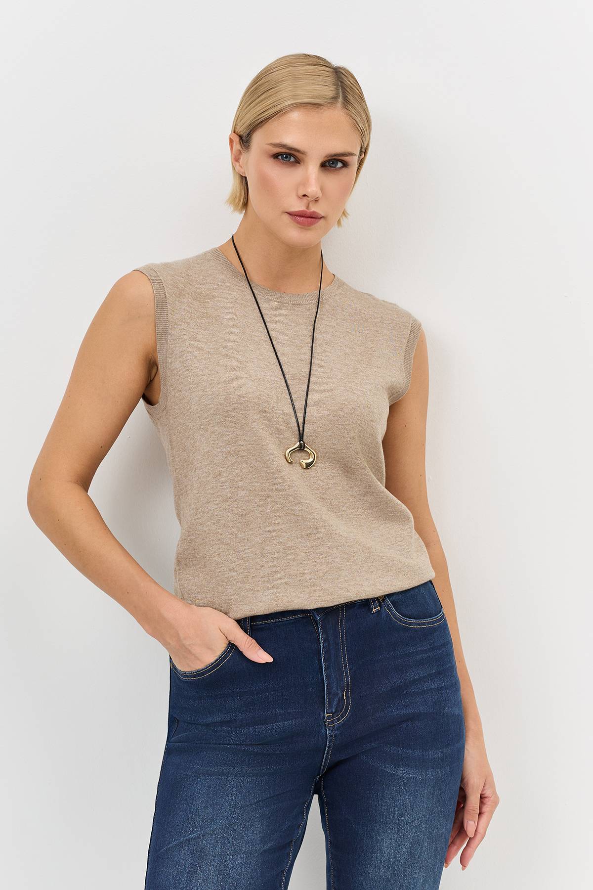 Вязаный топ с шелком, 34