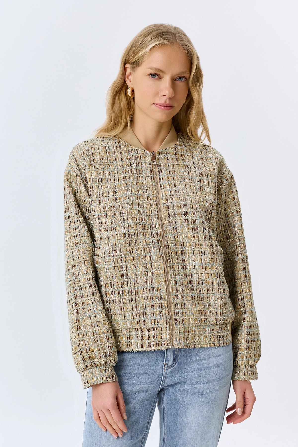 Бомбер из лёгкого твида, 36