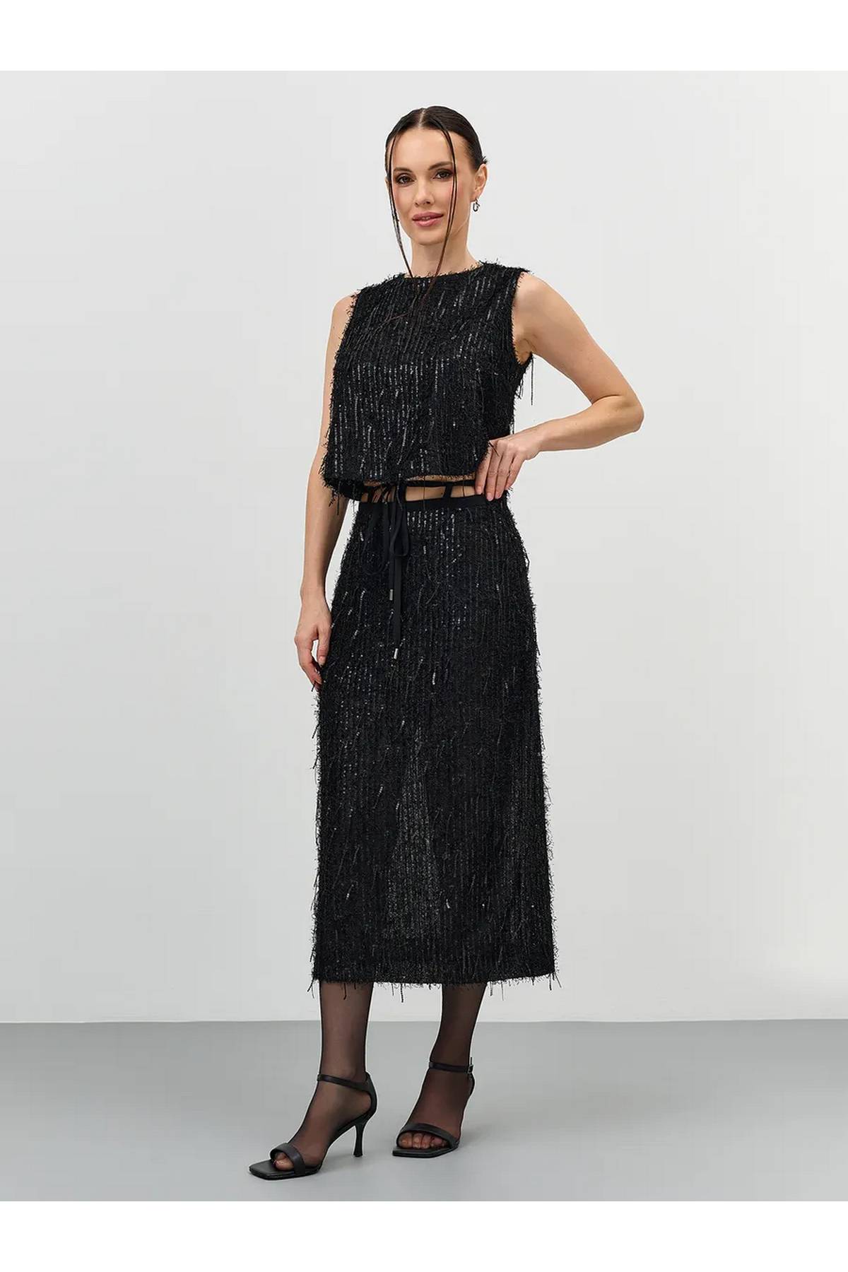 Лимитированная серия юбка миди с пайетками и бахромой и ремень, 40