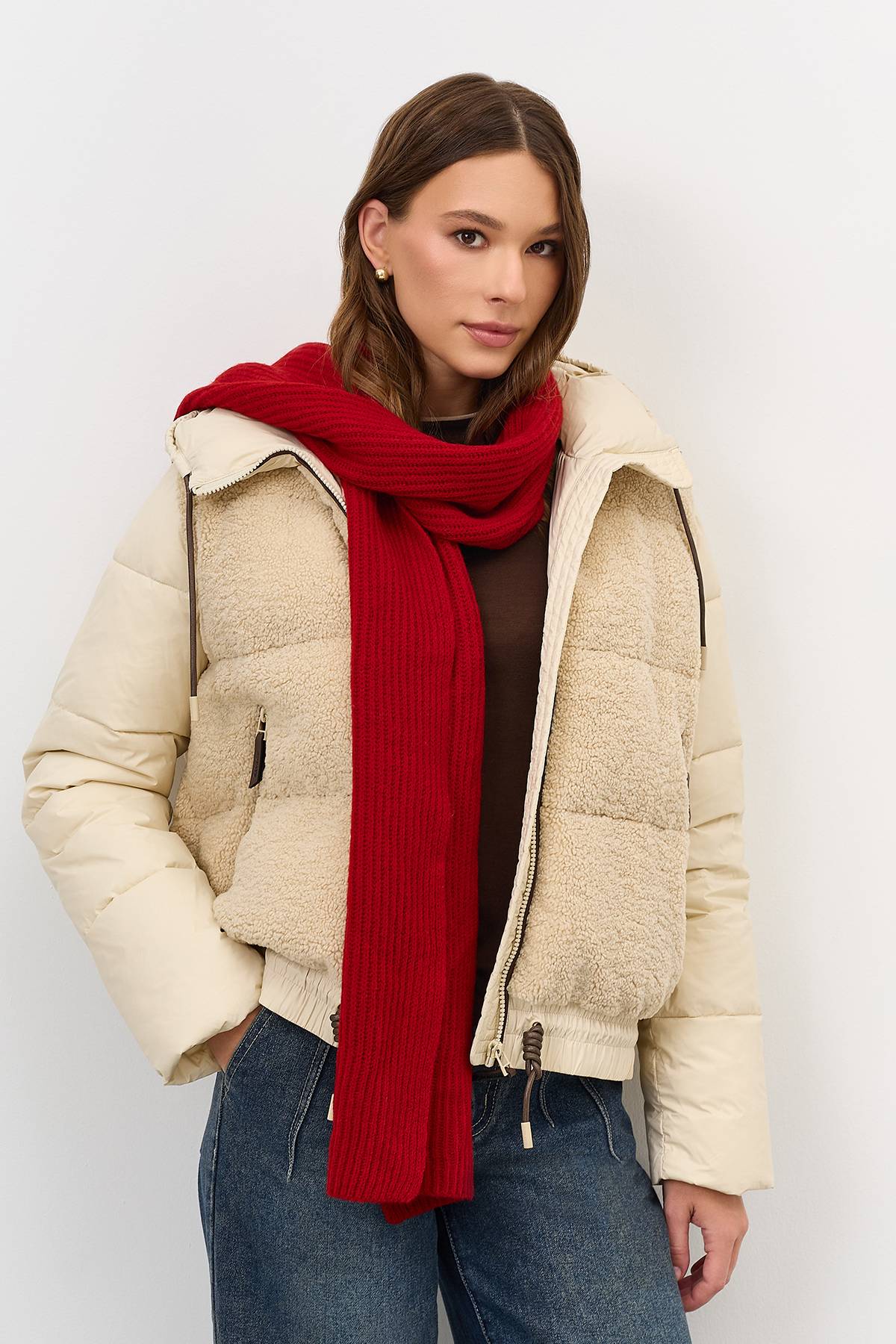 Лимитированная серия комбинированная куртка с искуственным мехом с палантином, 48