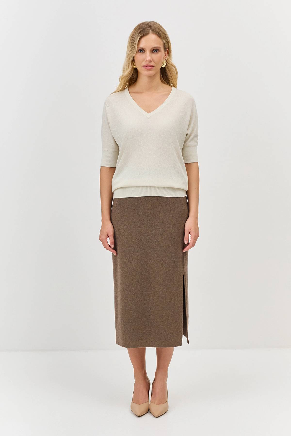 Лимитрированная серия вязаная юбка-карандаш с ангорой и ремень, 34