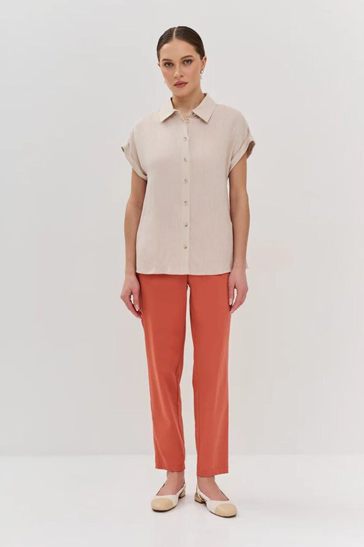 Терракотовые брюки-чиносы, 52р