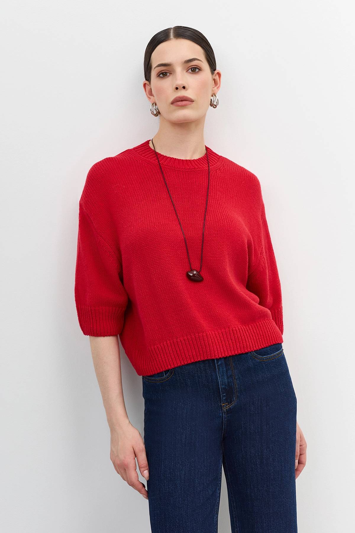 Лимитированная серия красный джемпер с ремнем, 40