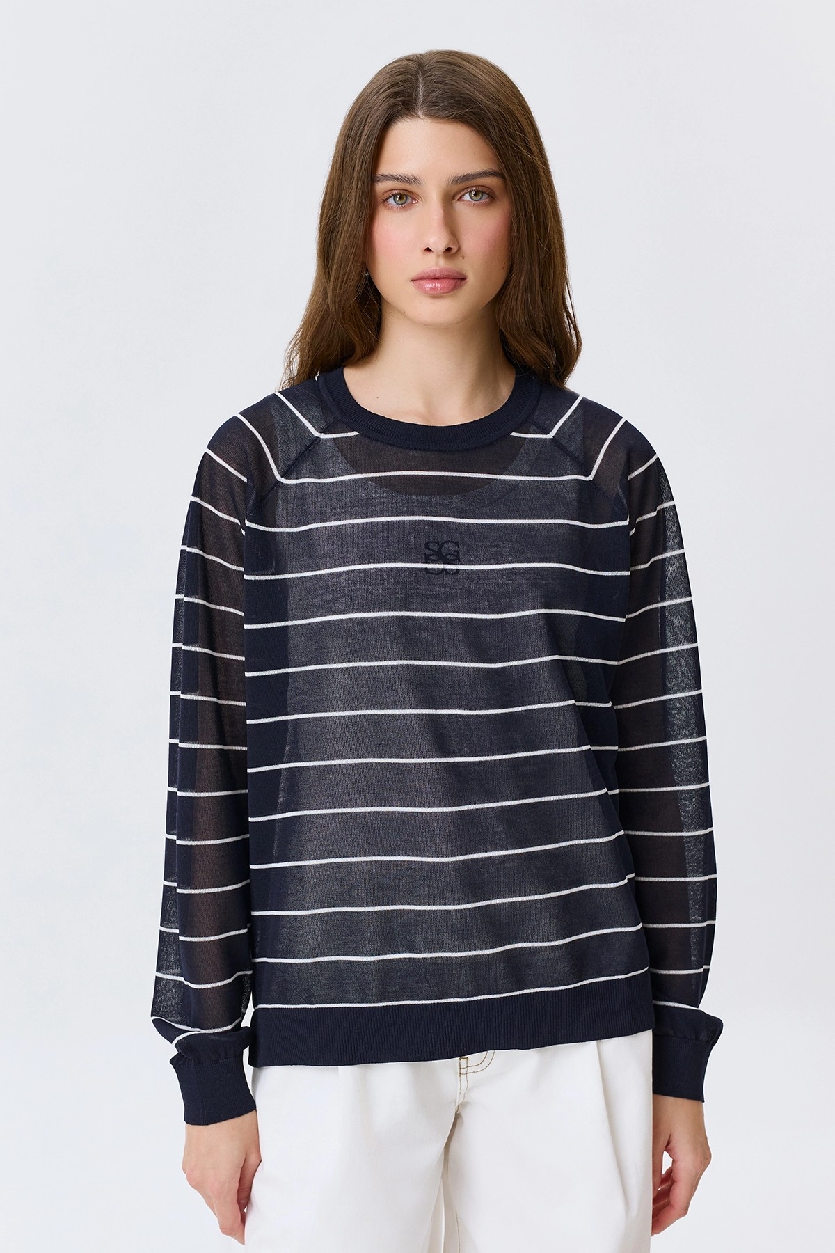 Полупрозрачный джемпер в тонкую полоску, 50