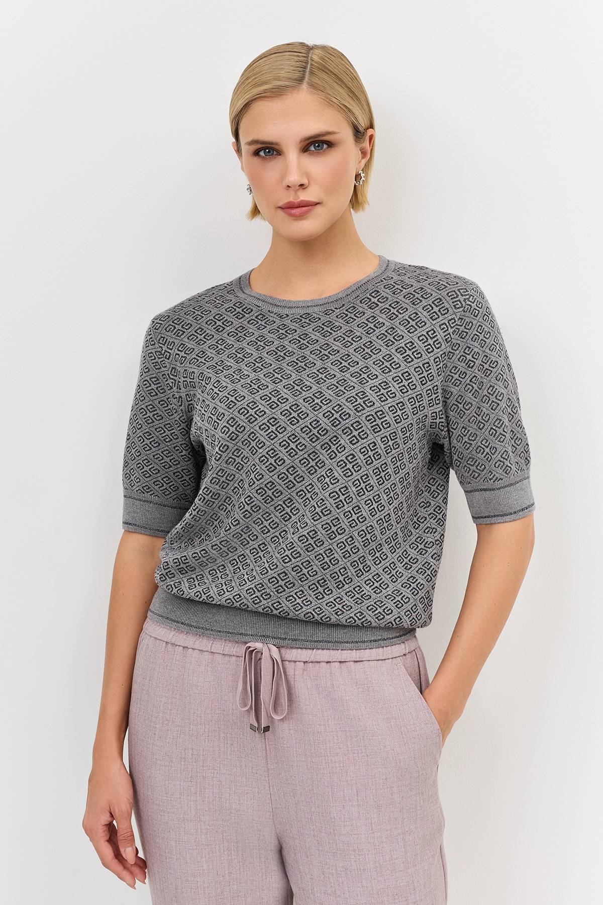 Лимитированная серия жакардовый джемпер с шелком и ремень, 34