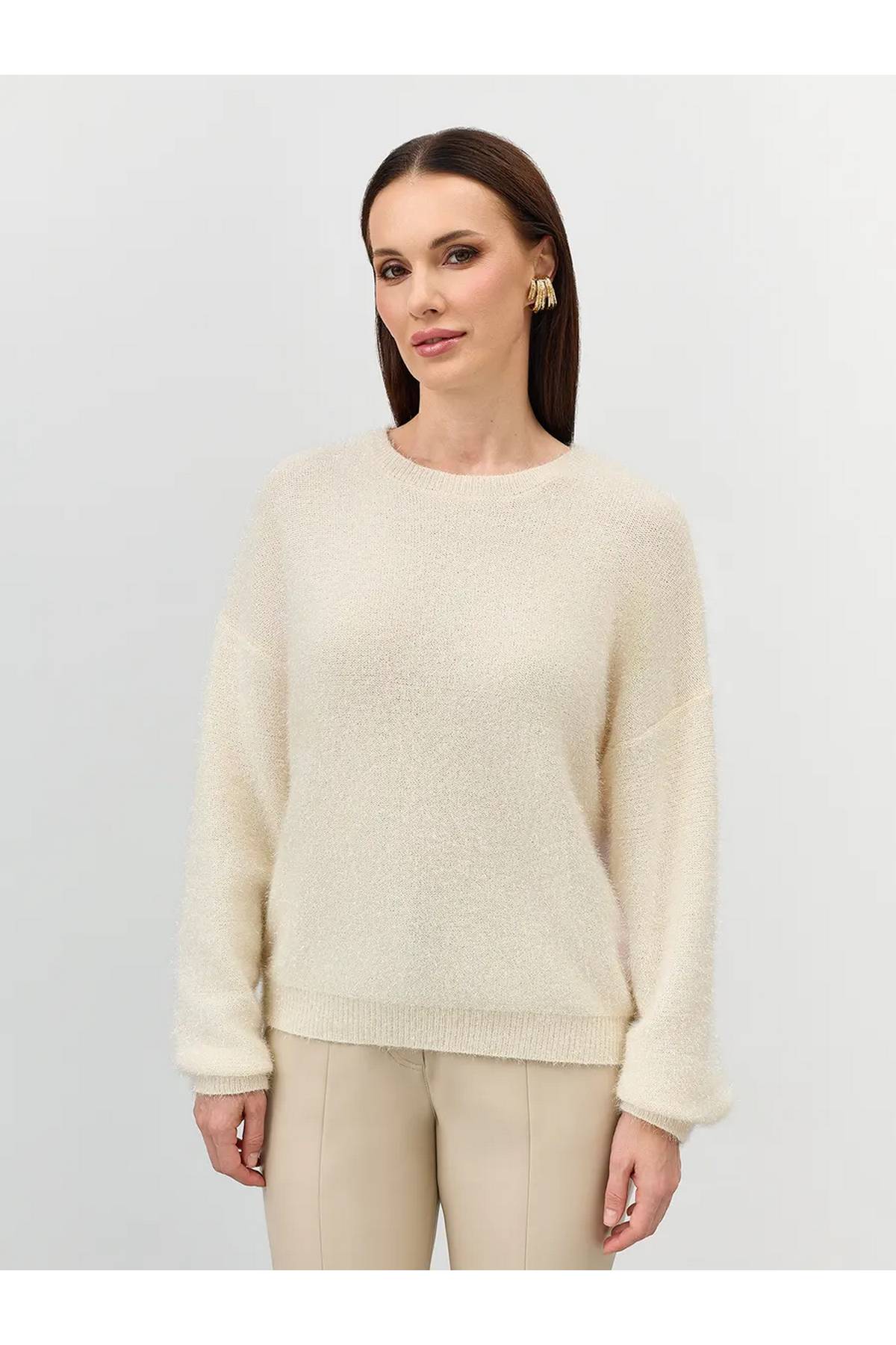 Лимитированная серия свободный пушистый джемпер из мерцающей пряжи и ремень, 40