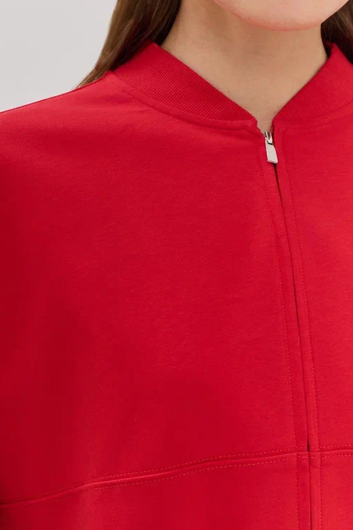 Трикотажный Oversize жакет из смесового хлопка в красном цвете, 48р