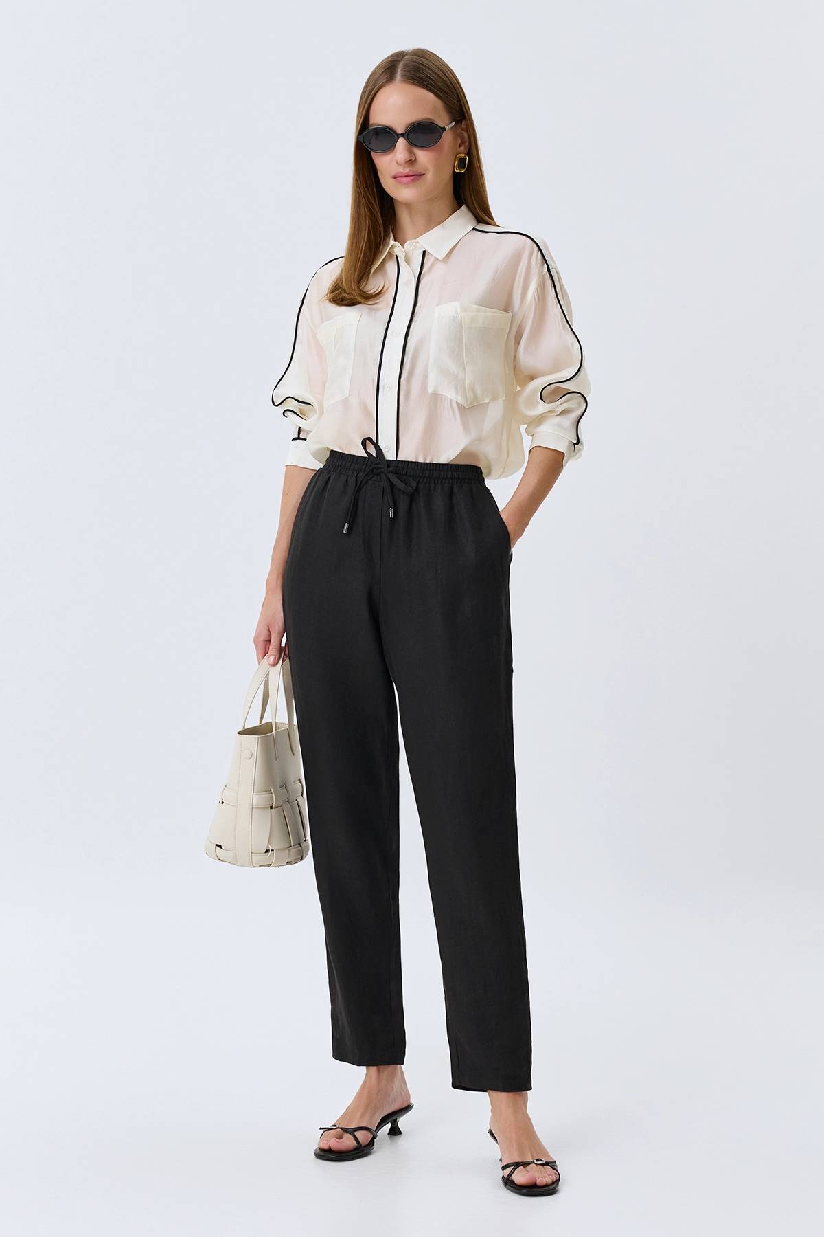 Зауженные брюки из 100% льна, 46